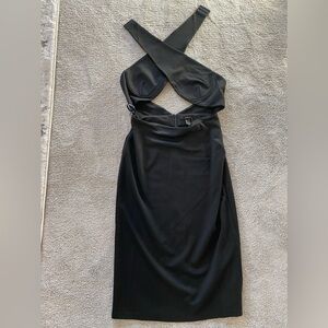 Forever 21 Black Sexy Cross Wrap Halter Midi Dress